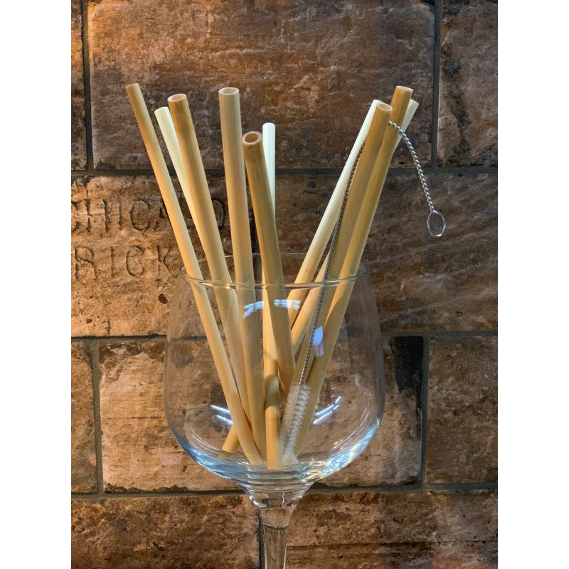 Boite de 12 pailles en bambou - 10/14 mm x 200 mm - avec 1 goupillon de  nettoyage - LEBRUN Couverts