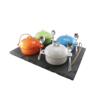 Plateau 30x30 corde mini marmites 9 pcs couleurs