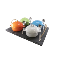 Plateau 30x30 corde mini marmites 9 pcs couleurs